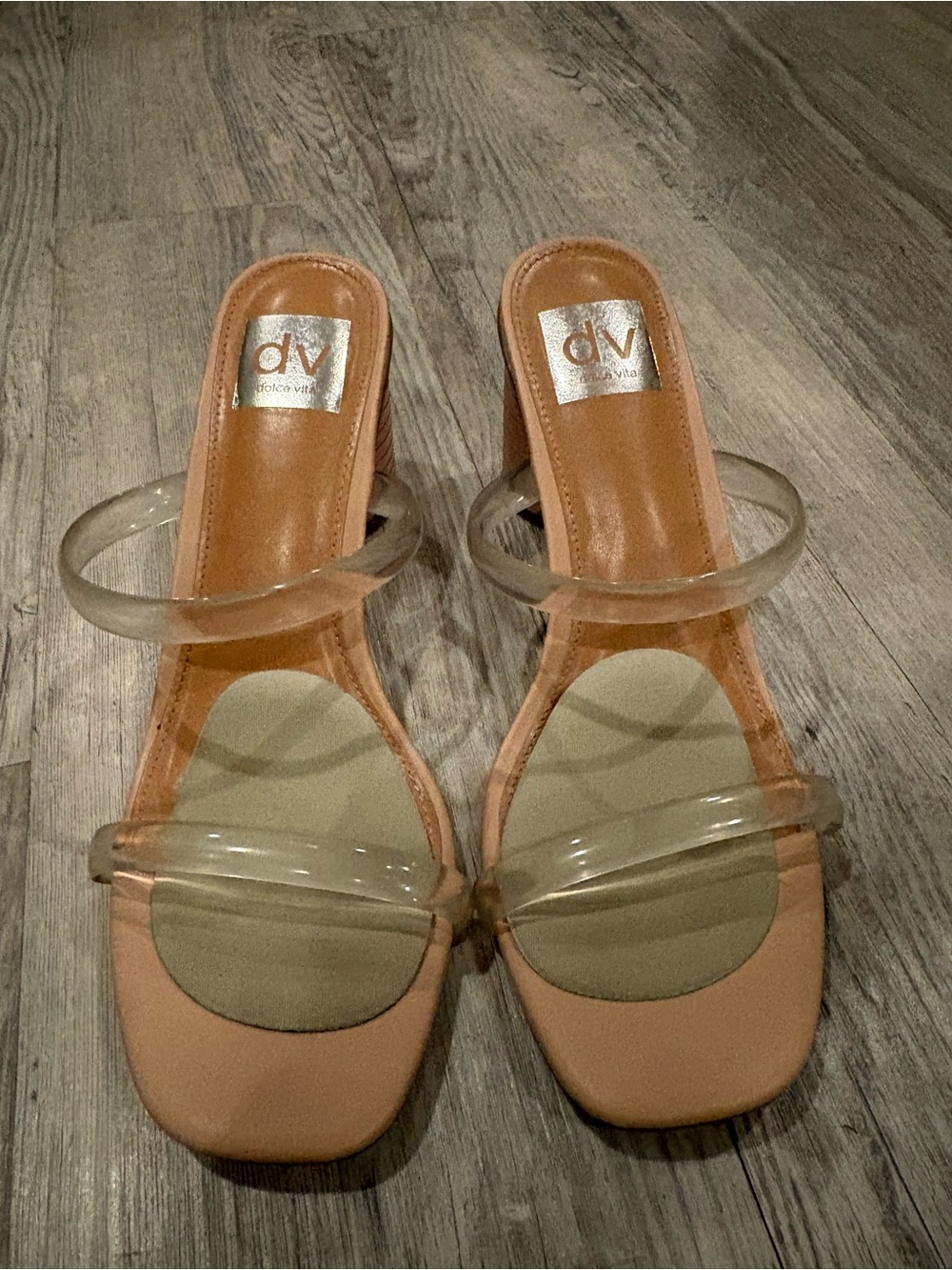 DV by Dolce Vita Clear-Strap Tan Block Heel Sandals
